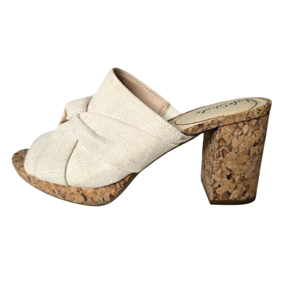 LifeStride Laguna • Size 10 Heels Cream Daisy Cork Heel Mules Opentoe Slides - Picture 1 of 9